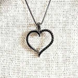Sterling silver Black Rhodium Plated Half Black CZ Heart Necklace